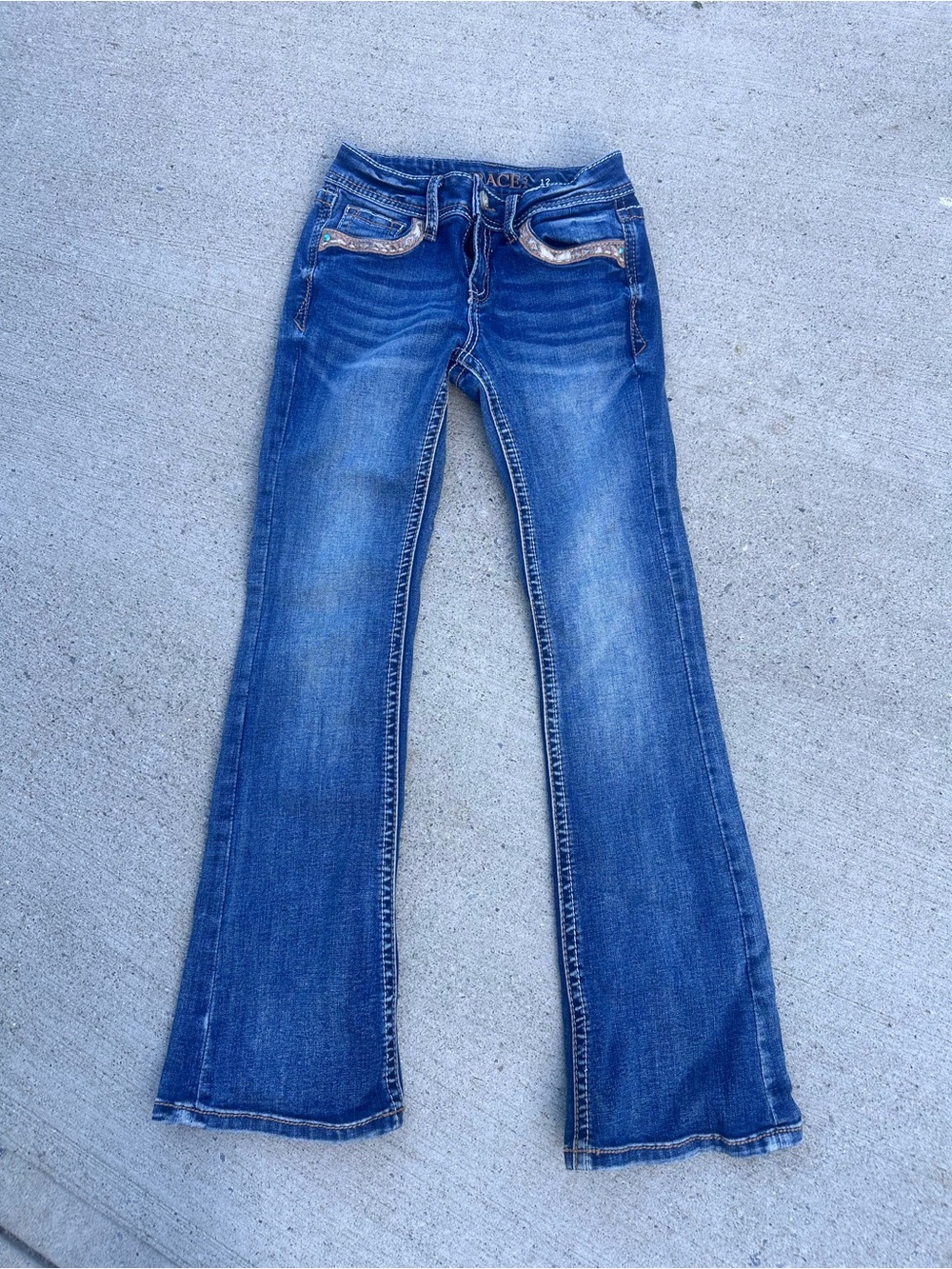 Grace in Denim — kids Blue Embroidered Horse Pocket Jeans - Picture 4 of 4